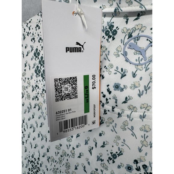 Puma CLOUDSPUN Garden White Glow Performance Golf Polo Shirt Men's Size L NWT - Picture 5 of 7